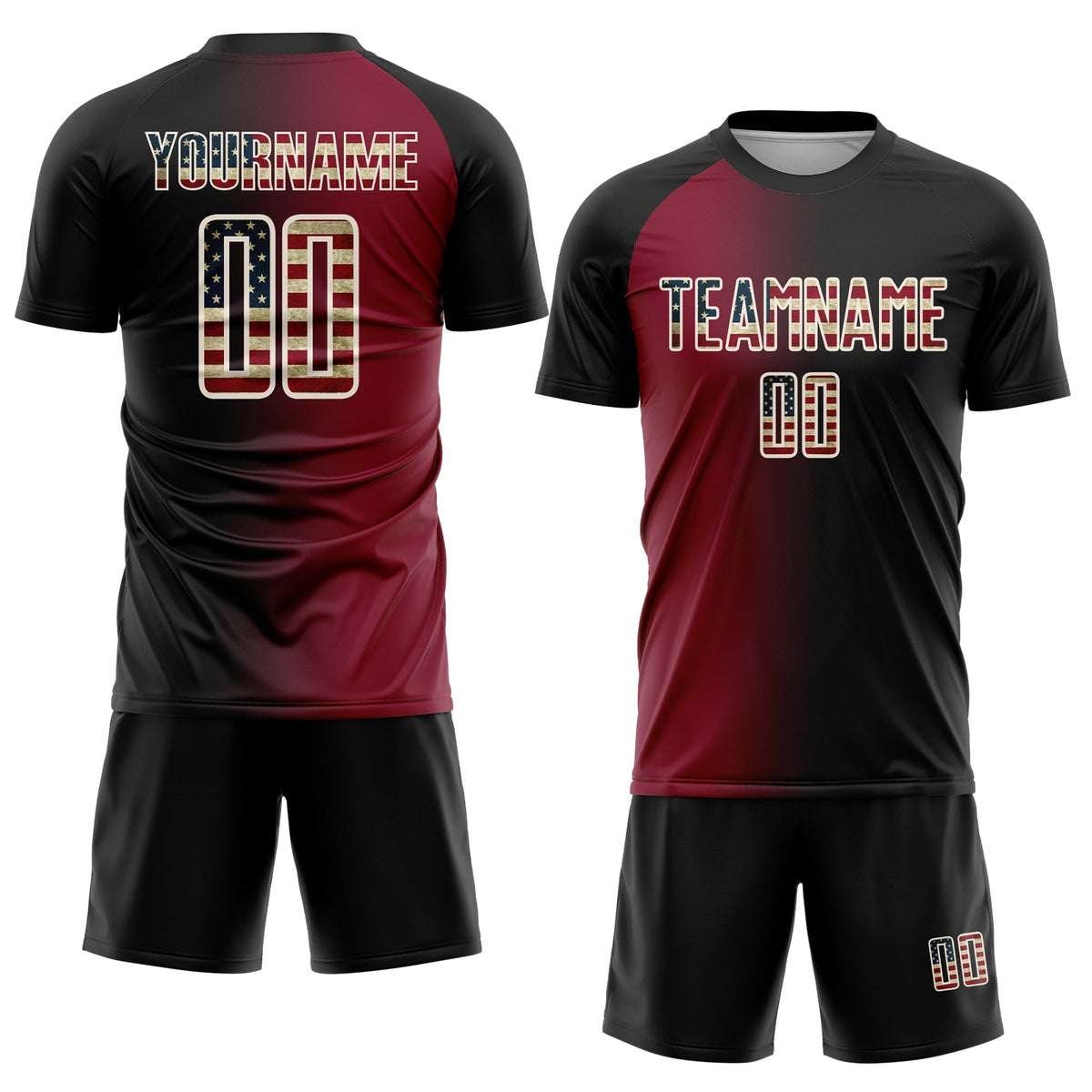 Custom Black Vintage USA Flag Crimson-Cream Sublimation Gradient Fashion Soccer Uniform Jersey Limited
