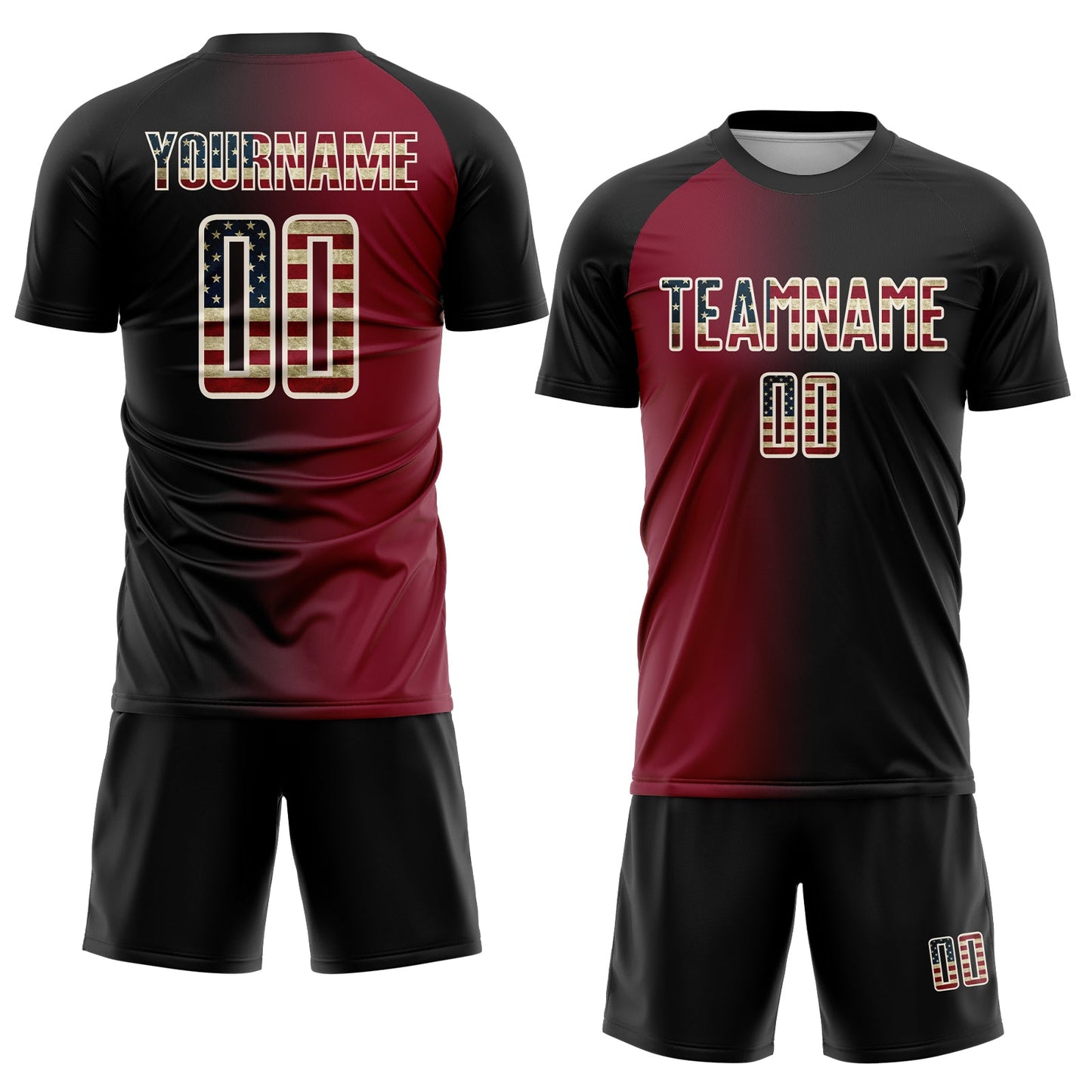 Custom Black Vintage USA Flag Crimson-Cream Sublimation Gradient Fashion Soccer Uniform Jersey Limited