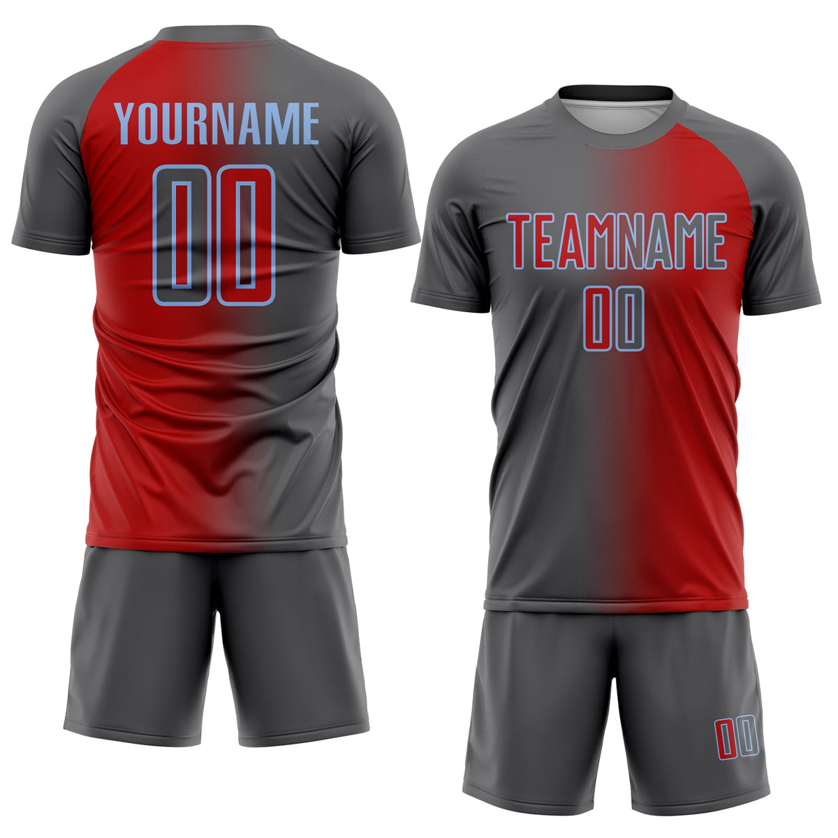Custom Red Steel Gray-Light Blue Sublimation Gradient Fashion Soccer Uniform Jersey Limited