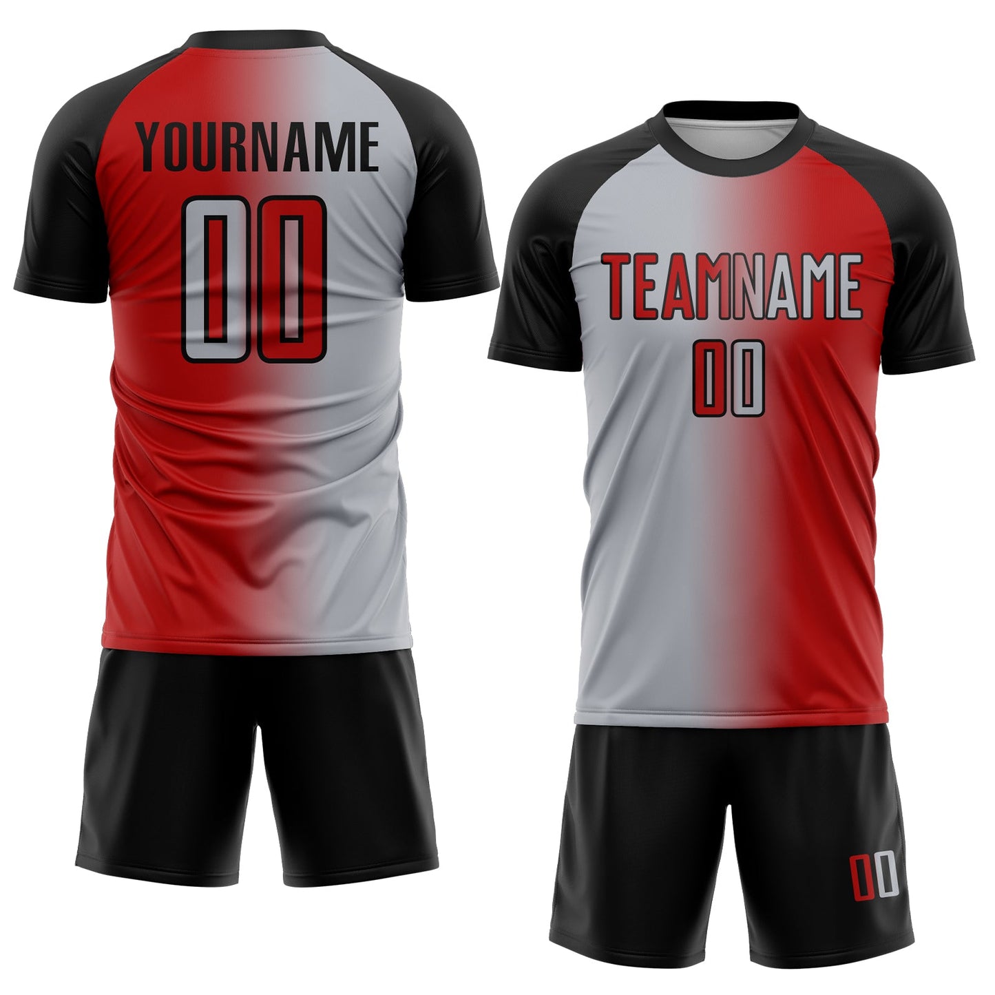 Custom Red Gray-Black Sublimation Gradient Fashion Soccer Uniform Jersey Limited