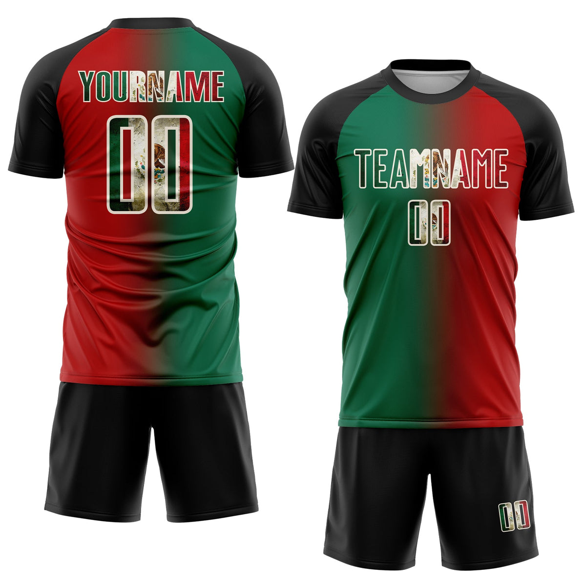 Custom Red Vintage Mexican Flag Kelly Green Black-Cream Sublimation Gradient Fashion Soccer Uniform Jersey Limited