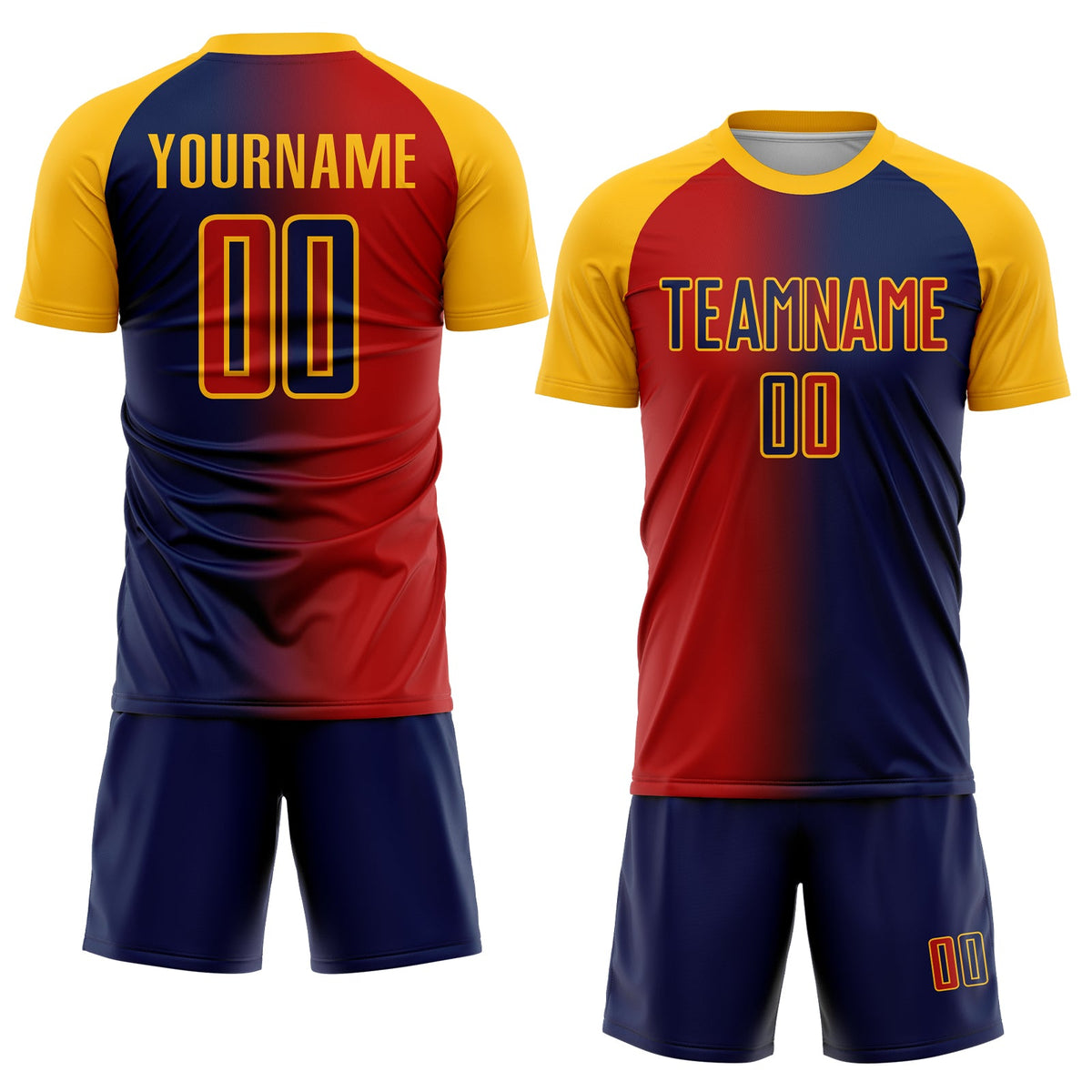 Custom Navy Red-Gold Sublimation Gradient Fashion Soccer Uniform Jersey Limited