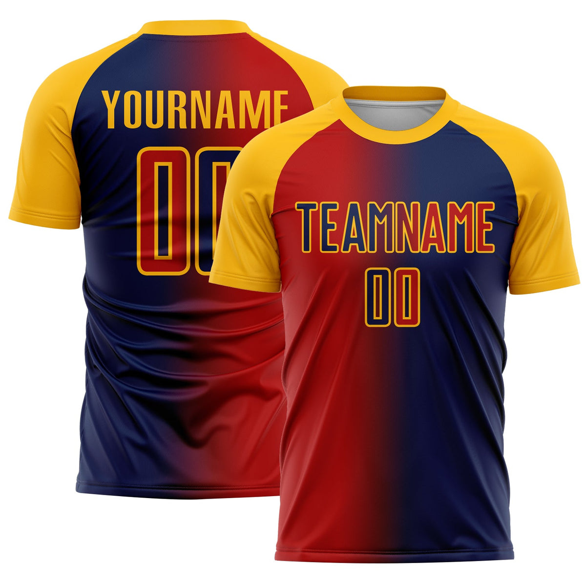 Custom Navy Red-Gold Sublimation Gradient Fashion Soccer Uniform Jersey