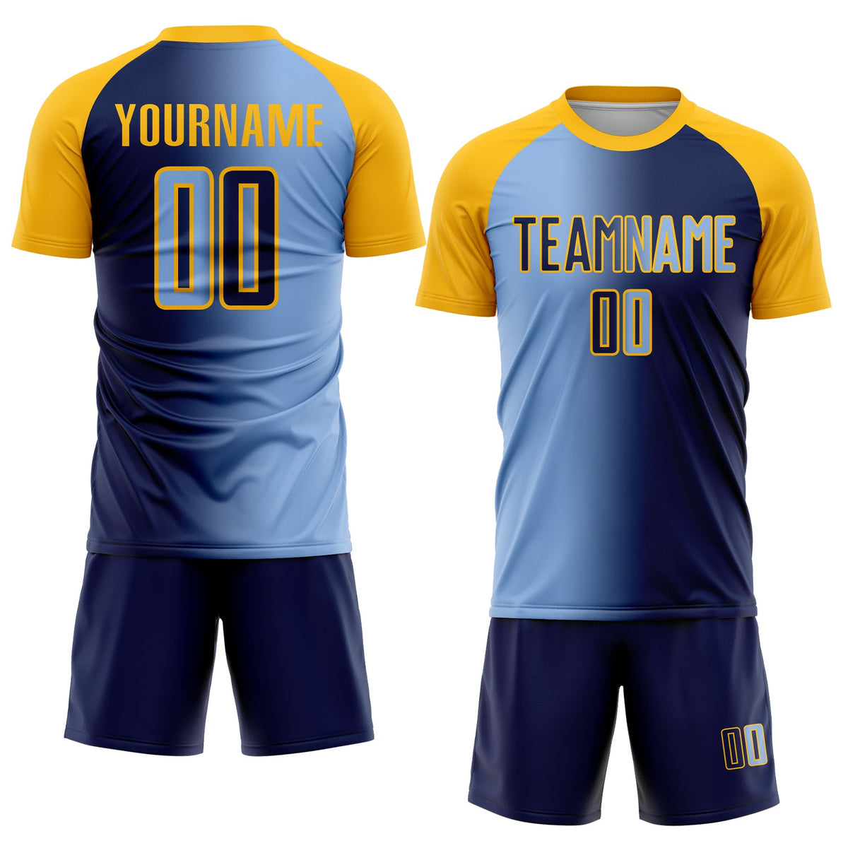 Custom Navy Light Blue-Gold Sublimation Gradient Fashion Soccer Uniform Jersey Limited