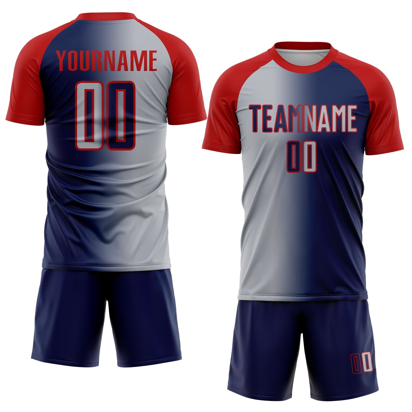 Custom Navy Gray-Red Sublimation Gradient Fashion Soccer Uniform Jersey Limited