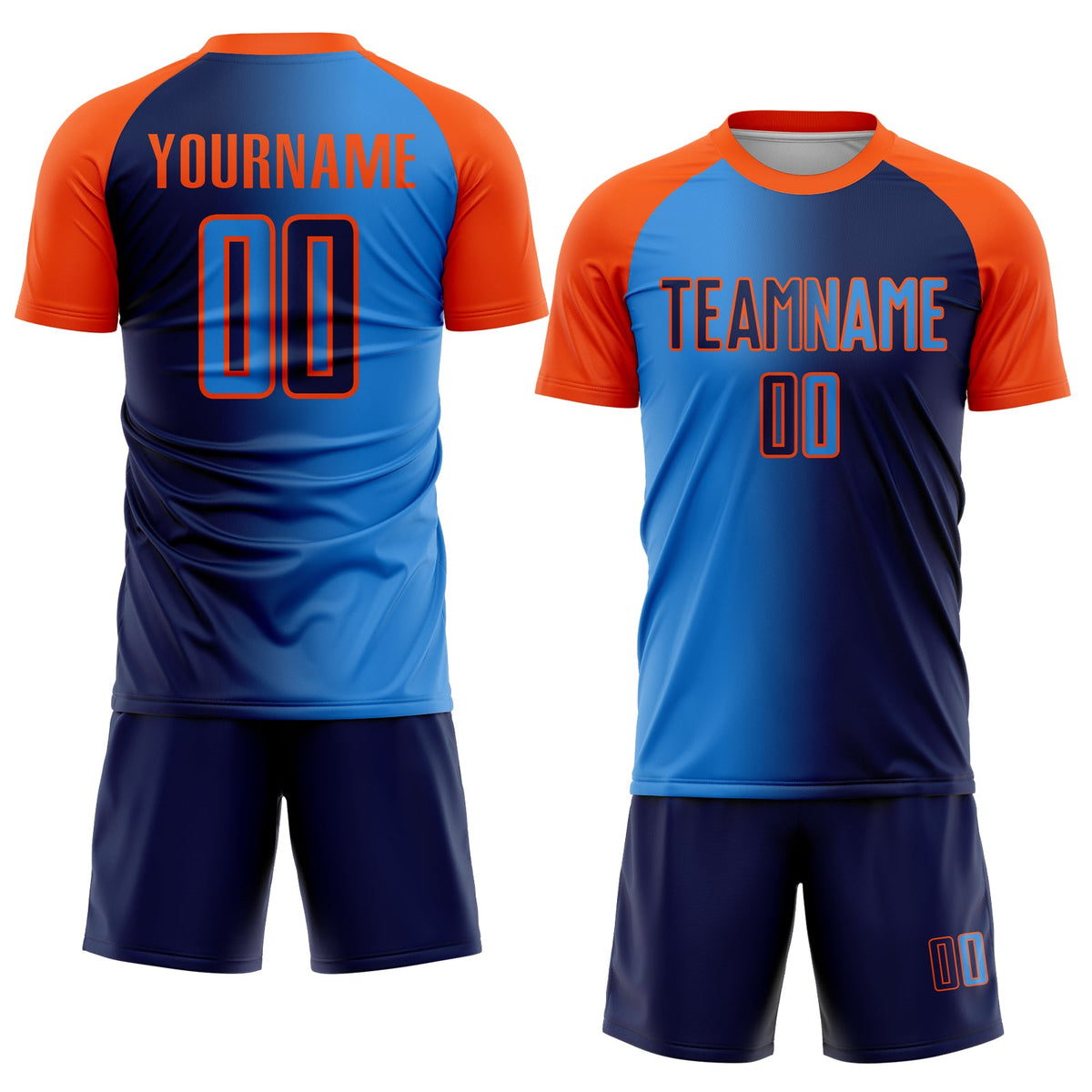 Custom Navy Powder Blue-Orange Sublimation Gradient Fashion Soccer Uniform Jersey Limited