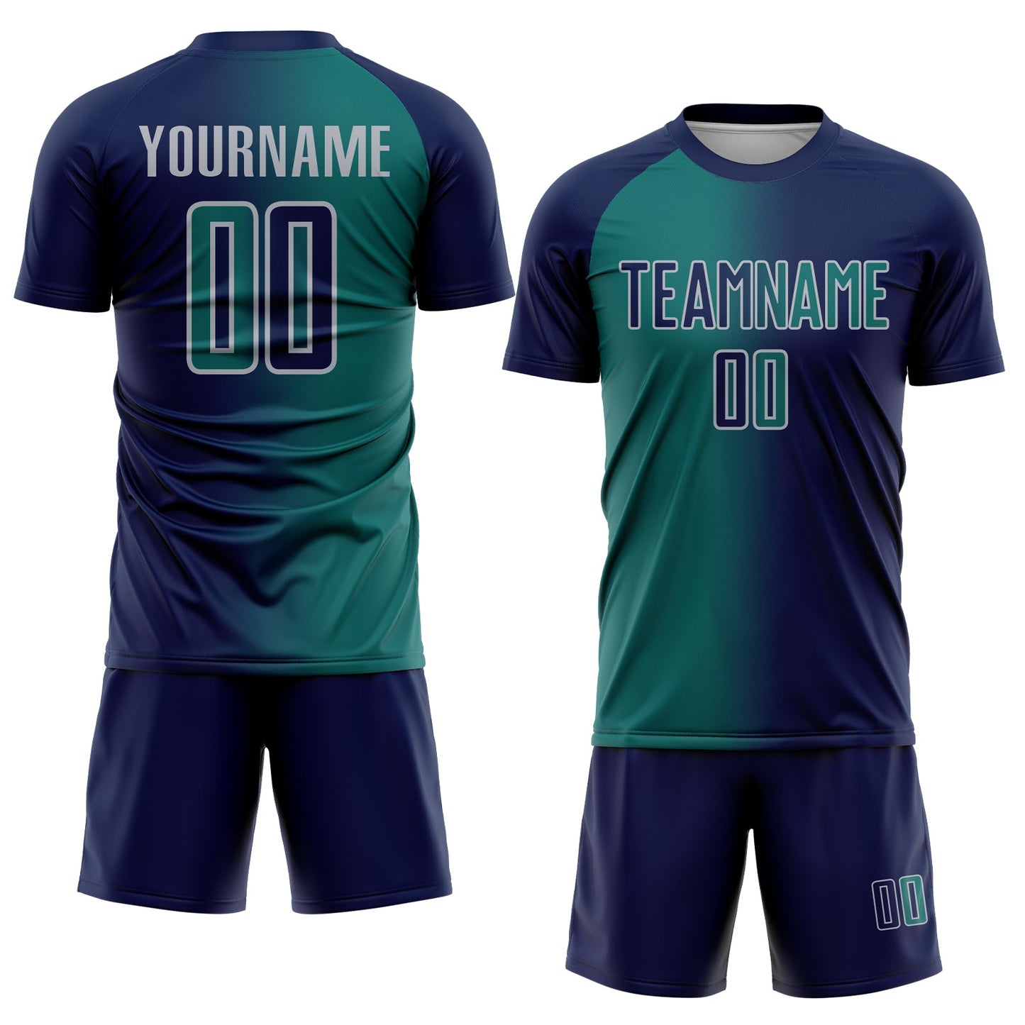 Custom Navy Teal-Gray Sublimation Gradient Fashion Soccer Uniform Jersey Limited