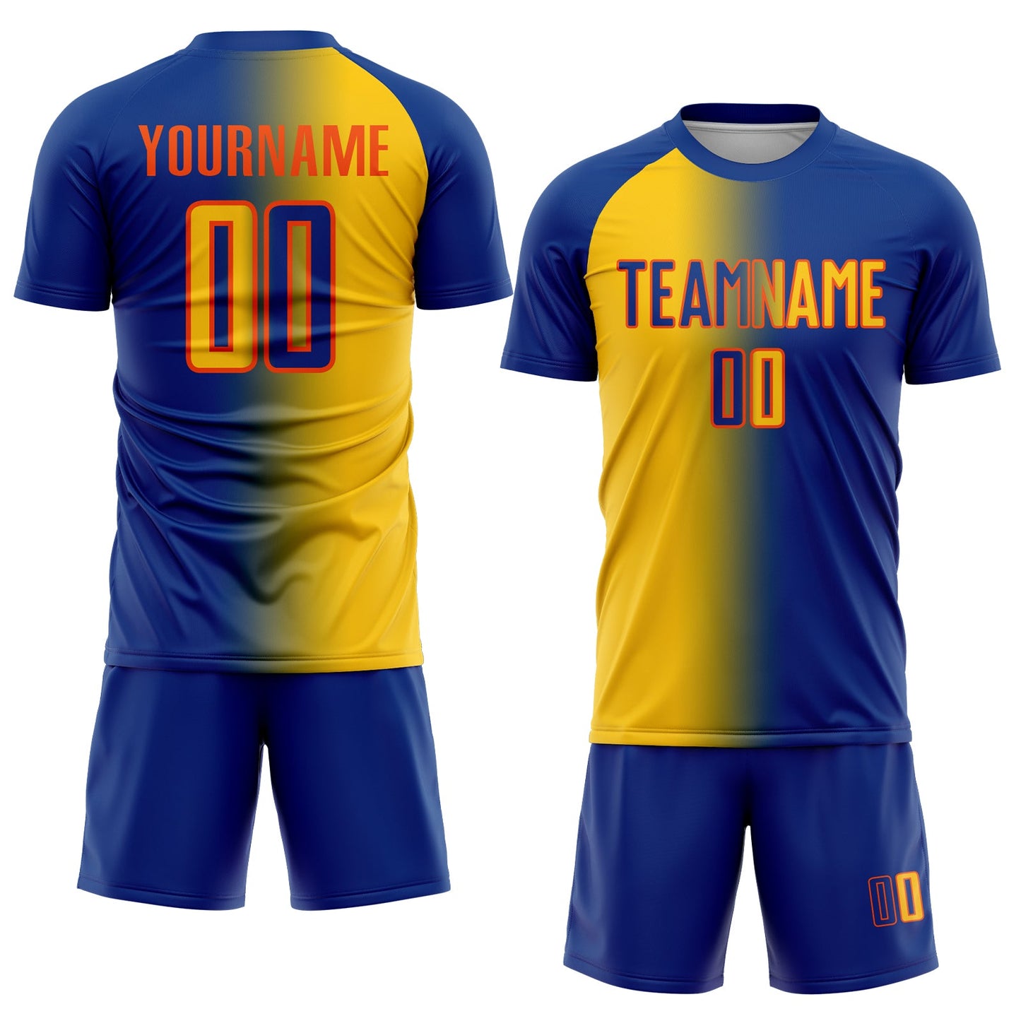 Custom Royal Yellow-Orange Sublimation Gradient Fashion Soccer Uniform Jersey Limited