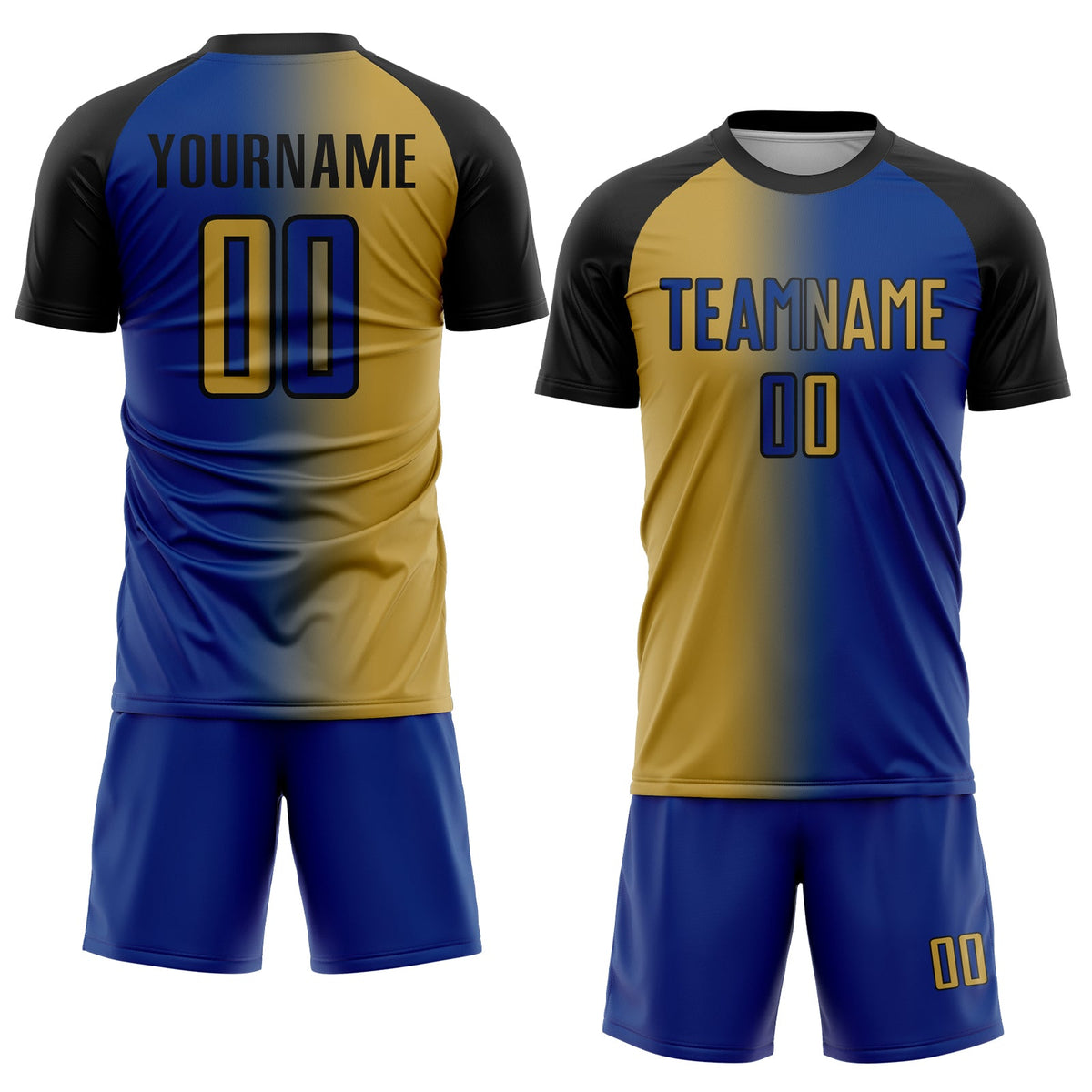 Custom Royal Old Gold-Black Sublimation Gradient Fashion Soccer Uniform Jersey Limited