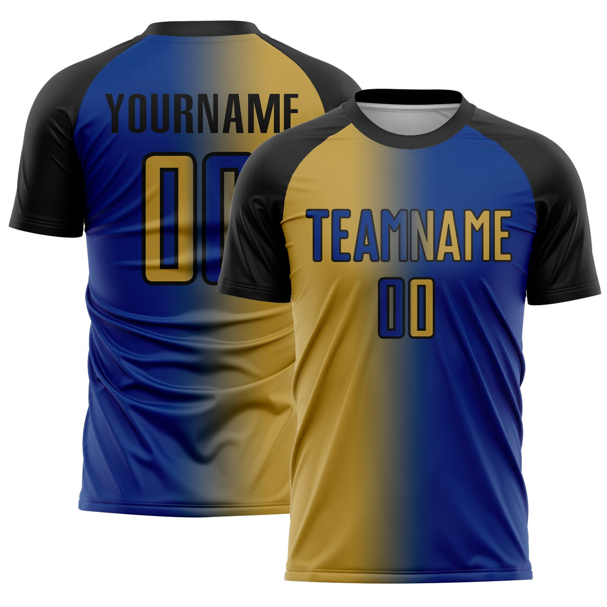 Custom Royal Old Gold-Black Sublimation Gradient Fashion Soccer Uniform Jersey