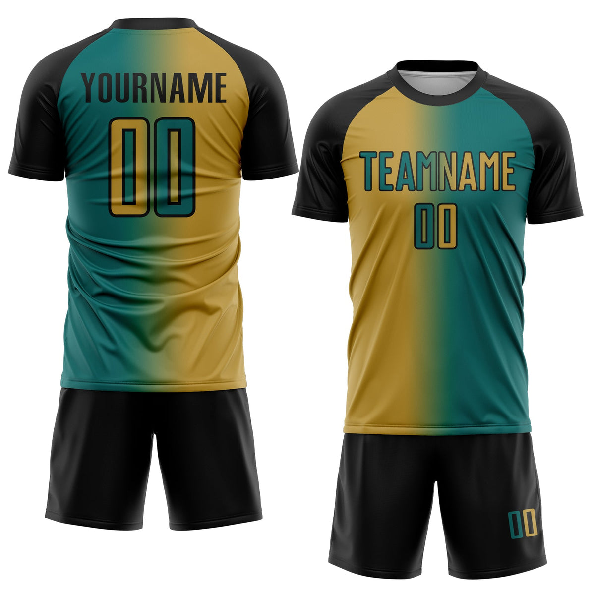 Custom Teal Old Gold-Black Sublimation Gradient Fashion Soccer Uniform Jersey Limited