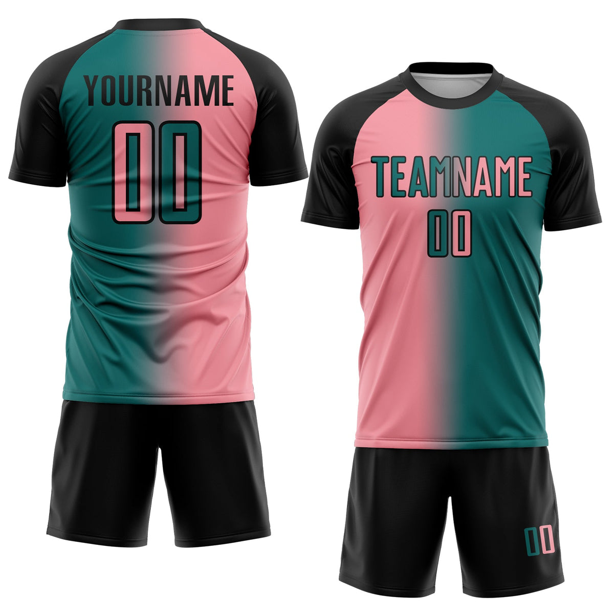 Custom Teal Medium Pink-Black Sublimation Gradient Fashion Soccer Uniform Jersey Limited
