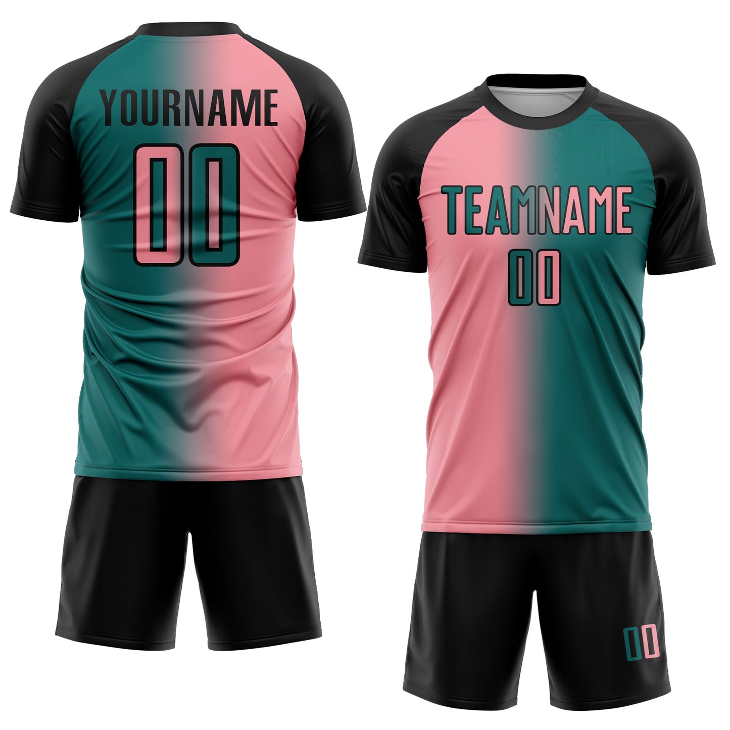Custom Teal Medium Pink-Black Sublimation Gradient Fashion Soccer Uniform Jersey Limited