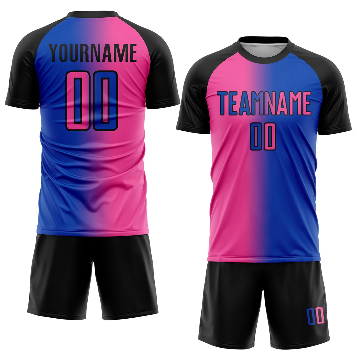 Custom Thunder Blue Pink-Black Sublimation Gradient Fashion Soccer Uniform Jersey Limited