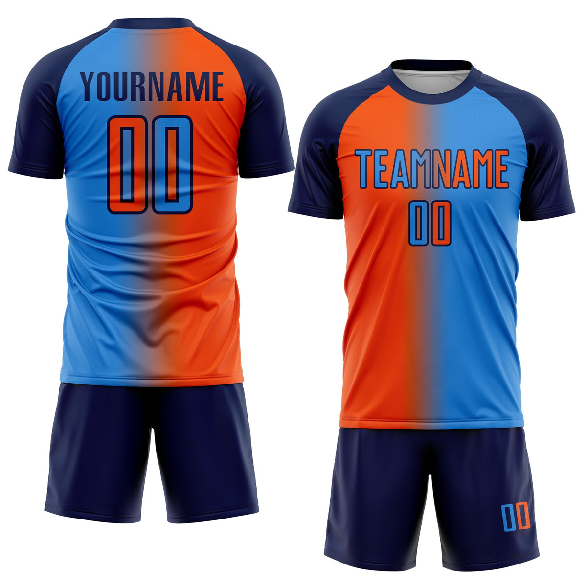 Custom Powder Blue Orange-Navy Sublimation Gradient Fashion Soccer Uniform Jersey Limited