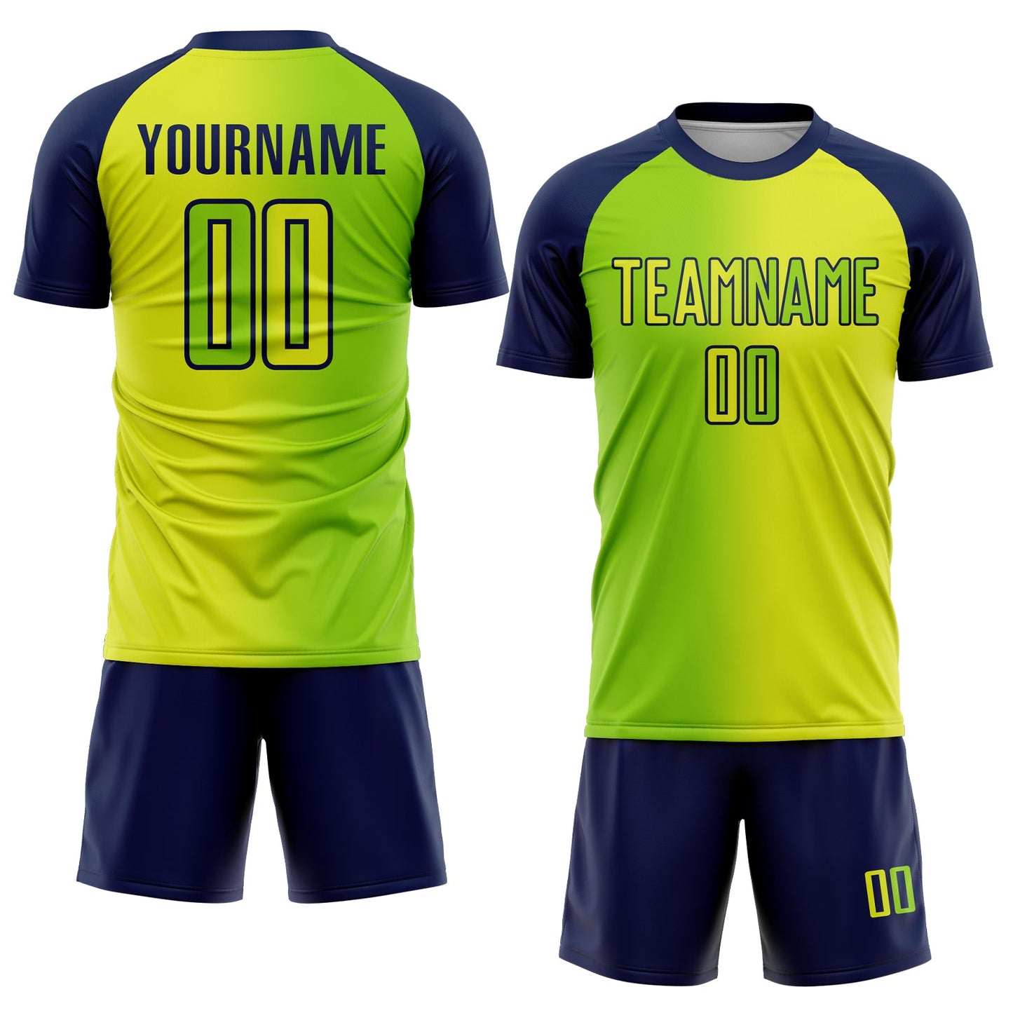 Custom Neon Yellow Neon Green-Navy Sublimation Gradient Fashion Soccer Uniform Jersey Limited