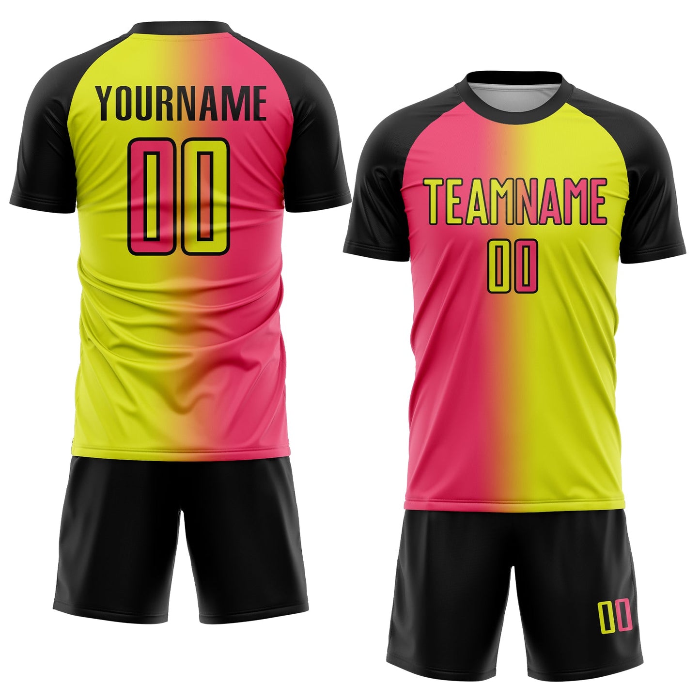 Custom Neon Yellow Neon Pink-Black Sublimation Gradient Fashion Soccer Uniform Jersey Limited