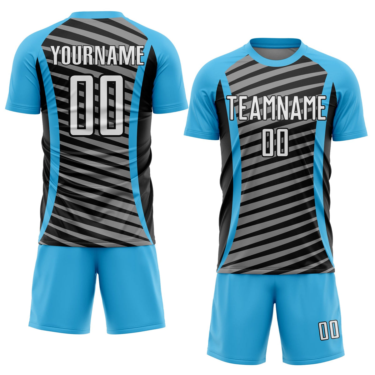 Custom Sky Blue White-Black Stripe Line Sublimation Soccer Uniform Jersey Limited