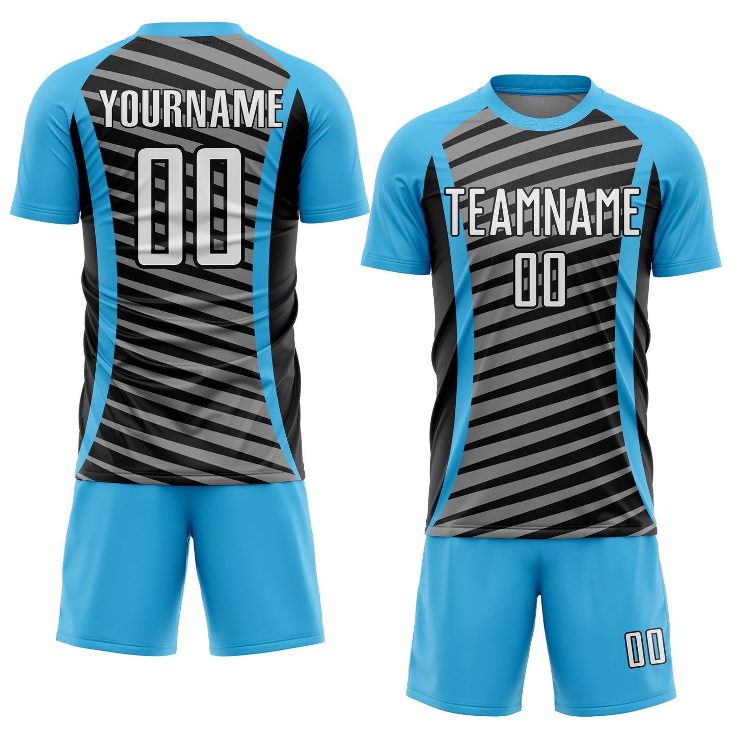Custom Sky Blue White-Black Stripe Line Sublimation Soccer Uniform Jersey Limited