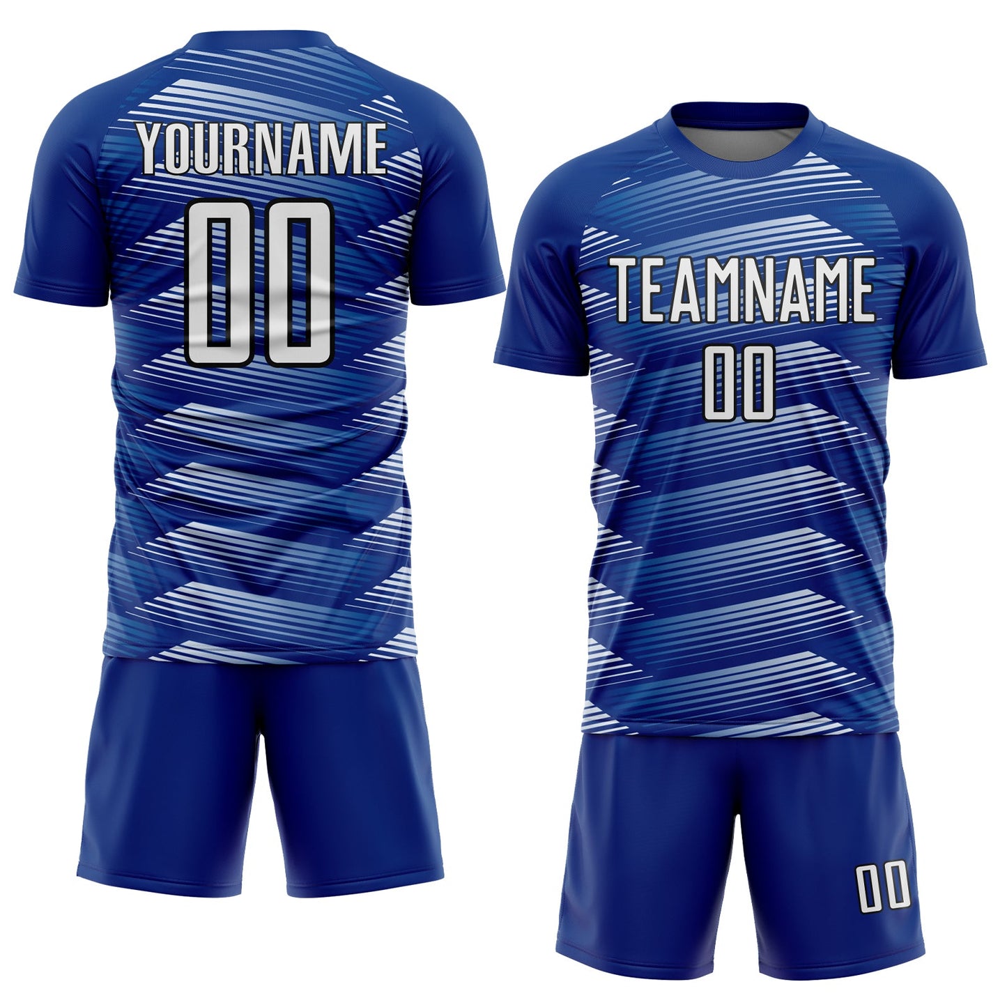 Custom Royal White-Black Stripe Line Sublimation Soccer Uniform Jersey Limited