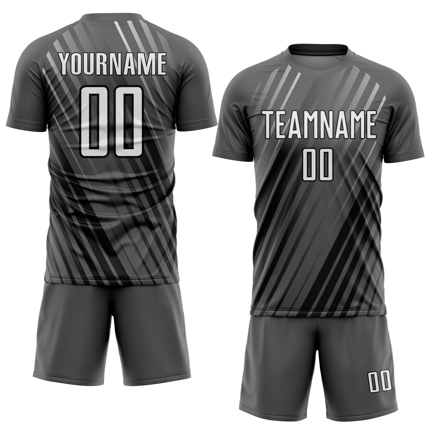 Custom Steel Gray White-Black Stripe Line Sublimation Soccer Uniform Jersey Limited