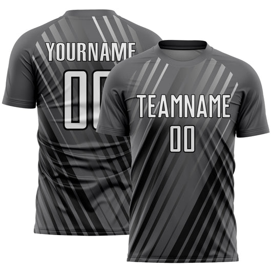 Custom Steel Gray White-Black Stripe Line Sublimation Soccer Uniform Jersey