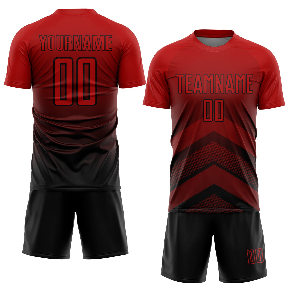 Custom Red Black Gradient Arrow Geometric Shapes Sublimation Soccer Uniform Jersey Limited