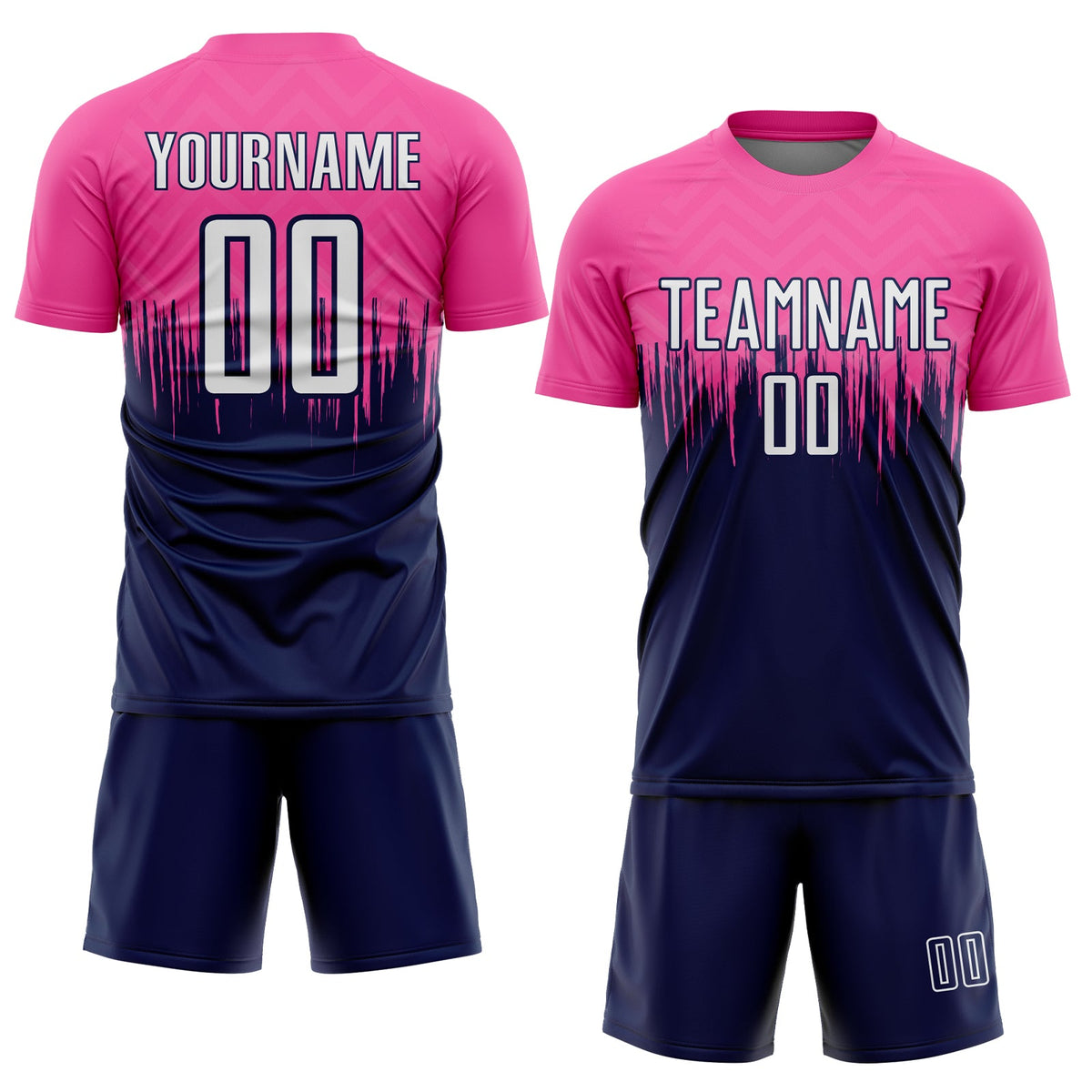 Custom Pink White-Navy Gradient Dripping Splatter Art Sublimation Soccer Uniform Jersey Limited