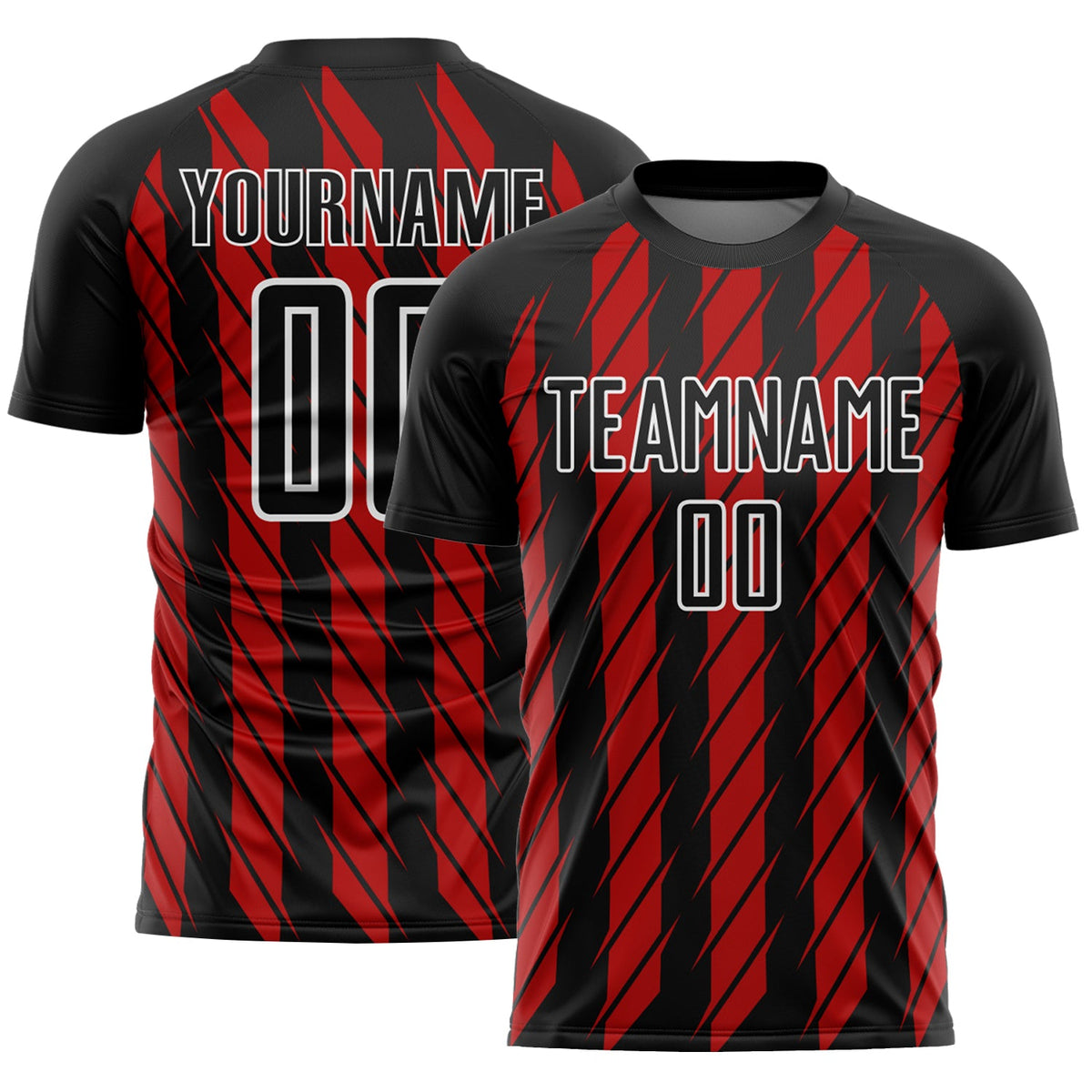 Custom Black Red-White Stripe Line Sublimation Soccer Uniform Jersey