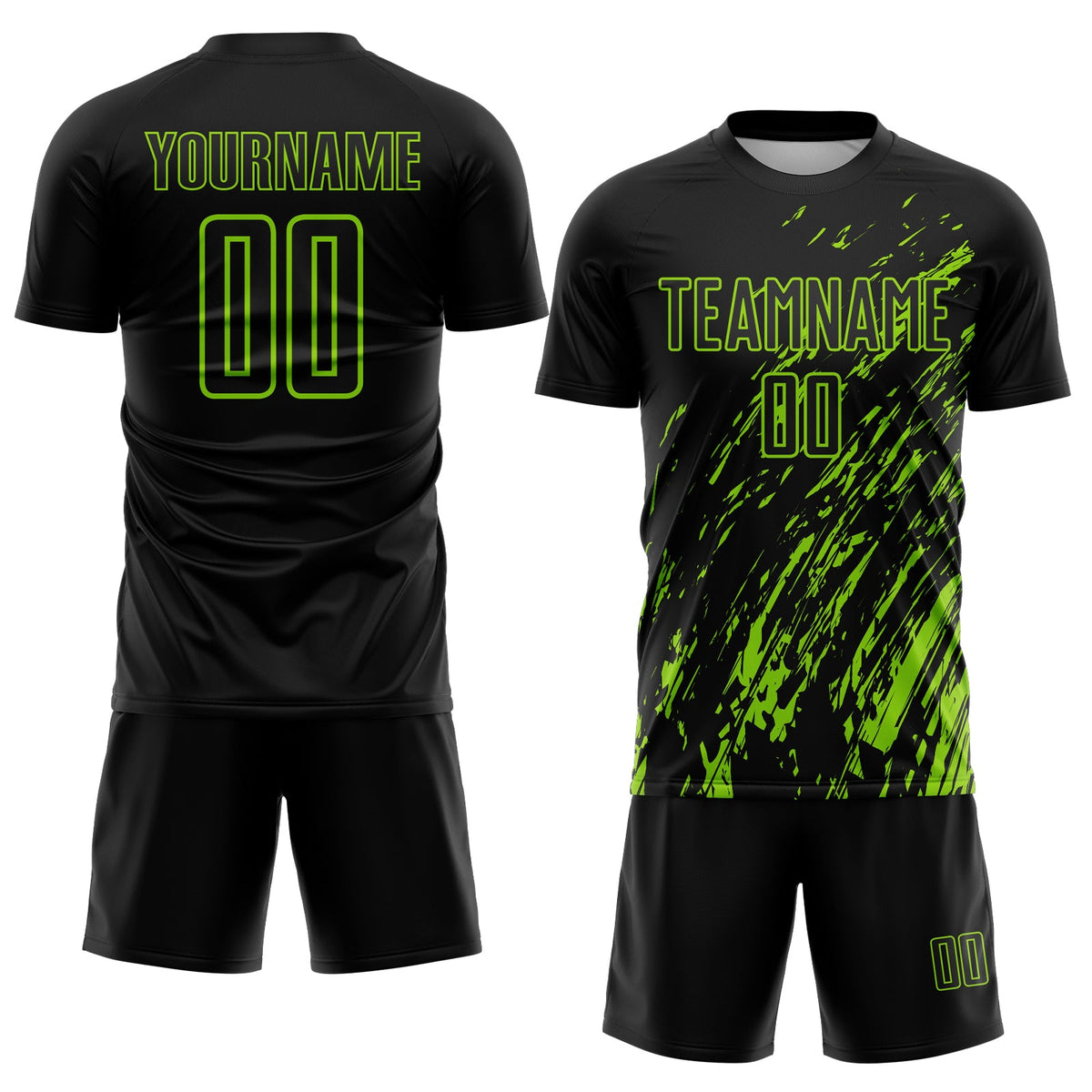 Custom Black Neon Green Splash Sublimation Soccer Uniform Jersey Limited
