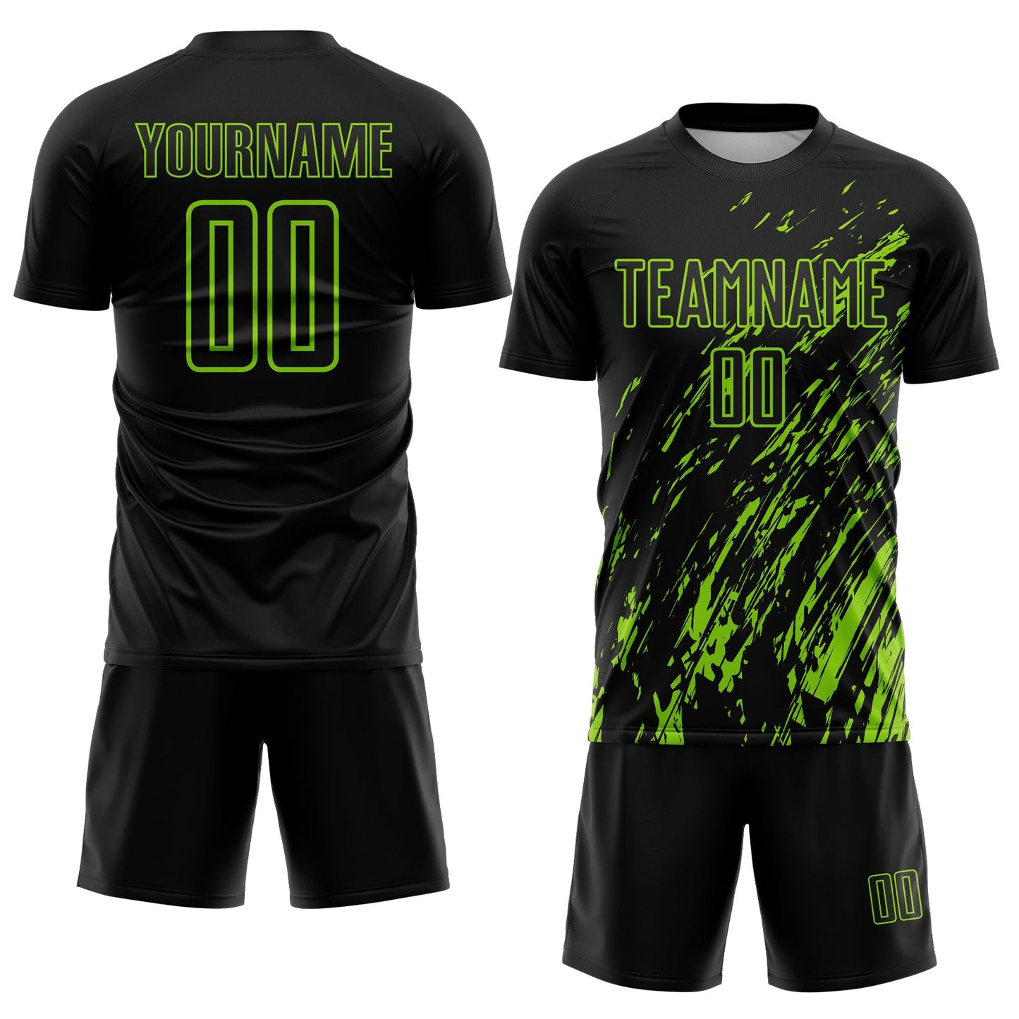 Custom Black Neon Green Splash Sublimation Soccer Uniform Jersey Limited