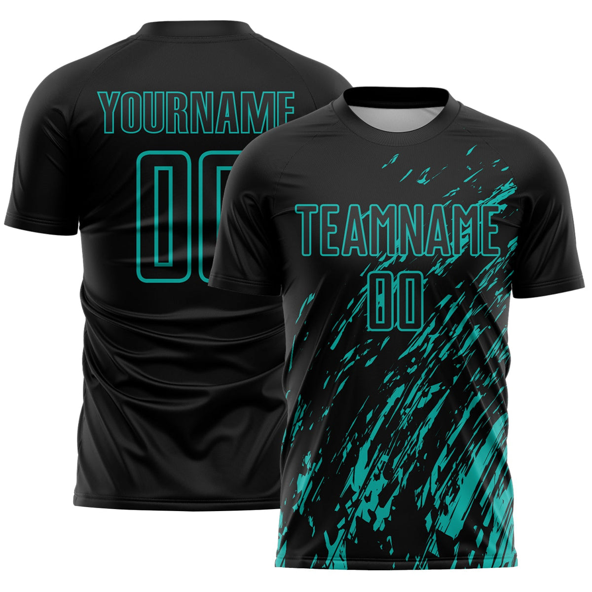 Custom Black Aqua Splash Sublimation Soccer Uniform Jersey