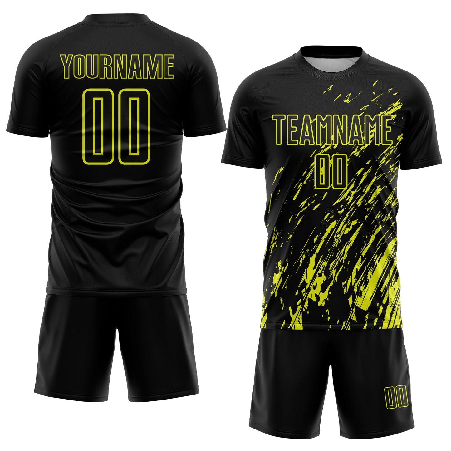 Custom Black Neon Yellow Splash Sublimation Soccer Uniform Jersey Limited