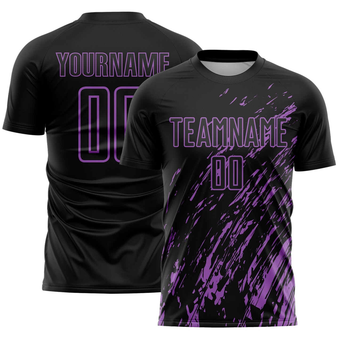 Custom Black Medium Purple Splash Sublimation Soccer Uniform Jersey