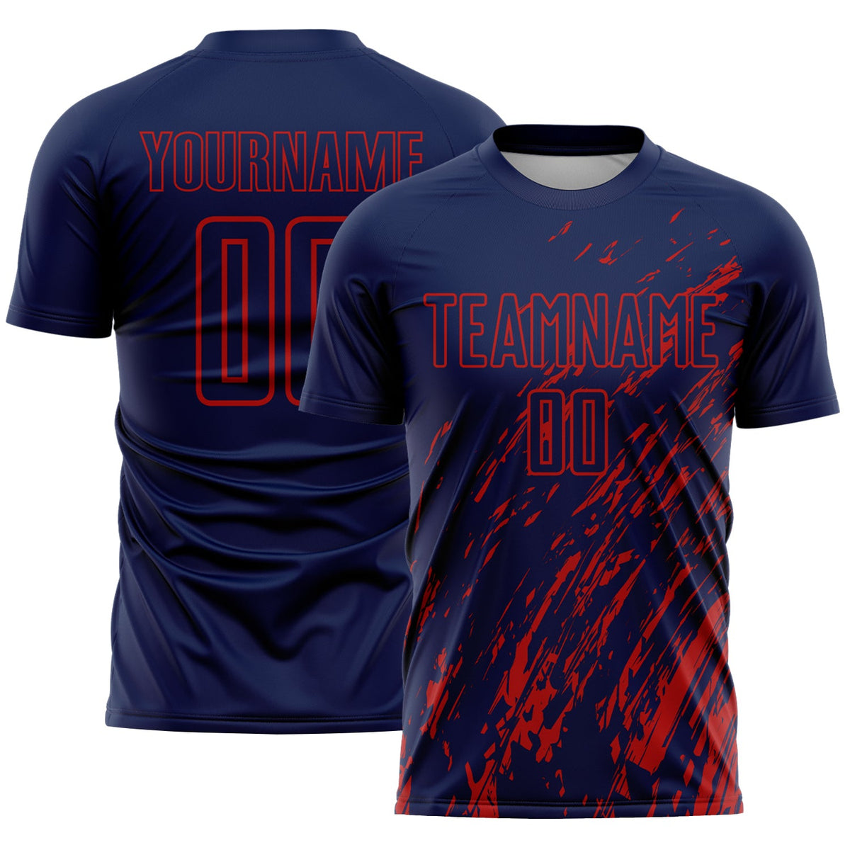 Custom Navy Red Splash Sublimation Soccer Uniform Jersey