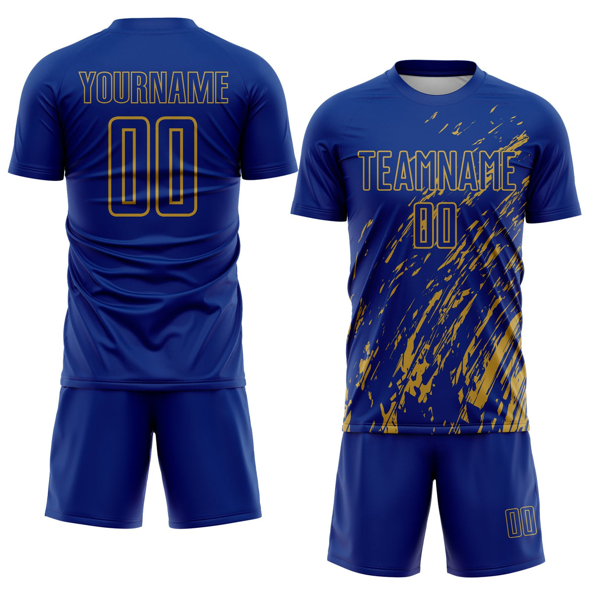 Custom Royal Old Gold Splash Sublimation Soccer Uniform Jersey Limited