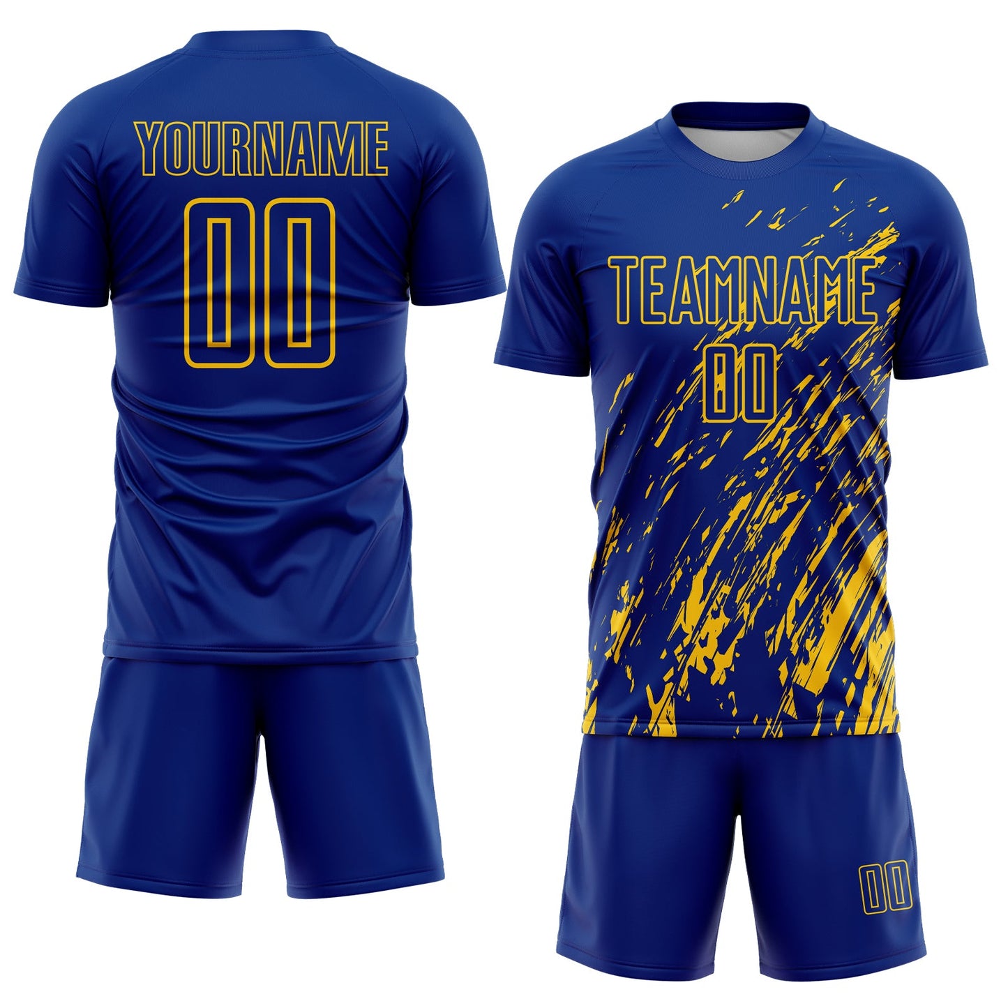 Custom Royal Yellow Splash Sublimation Soccer Uniform Jersey Limited
