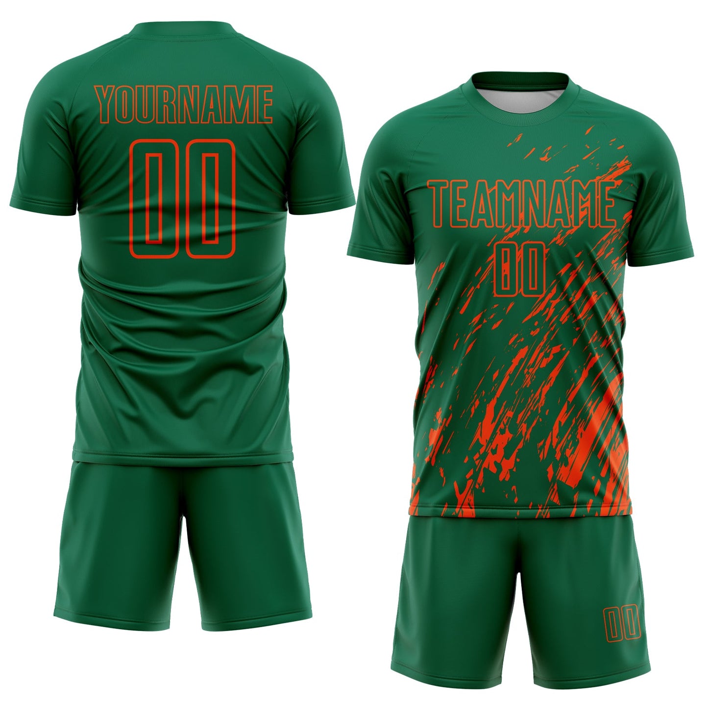 Custom Kelly Green Orange Splash Sublimation Soccer Uniform Jersey Limited