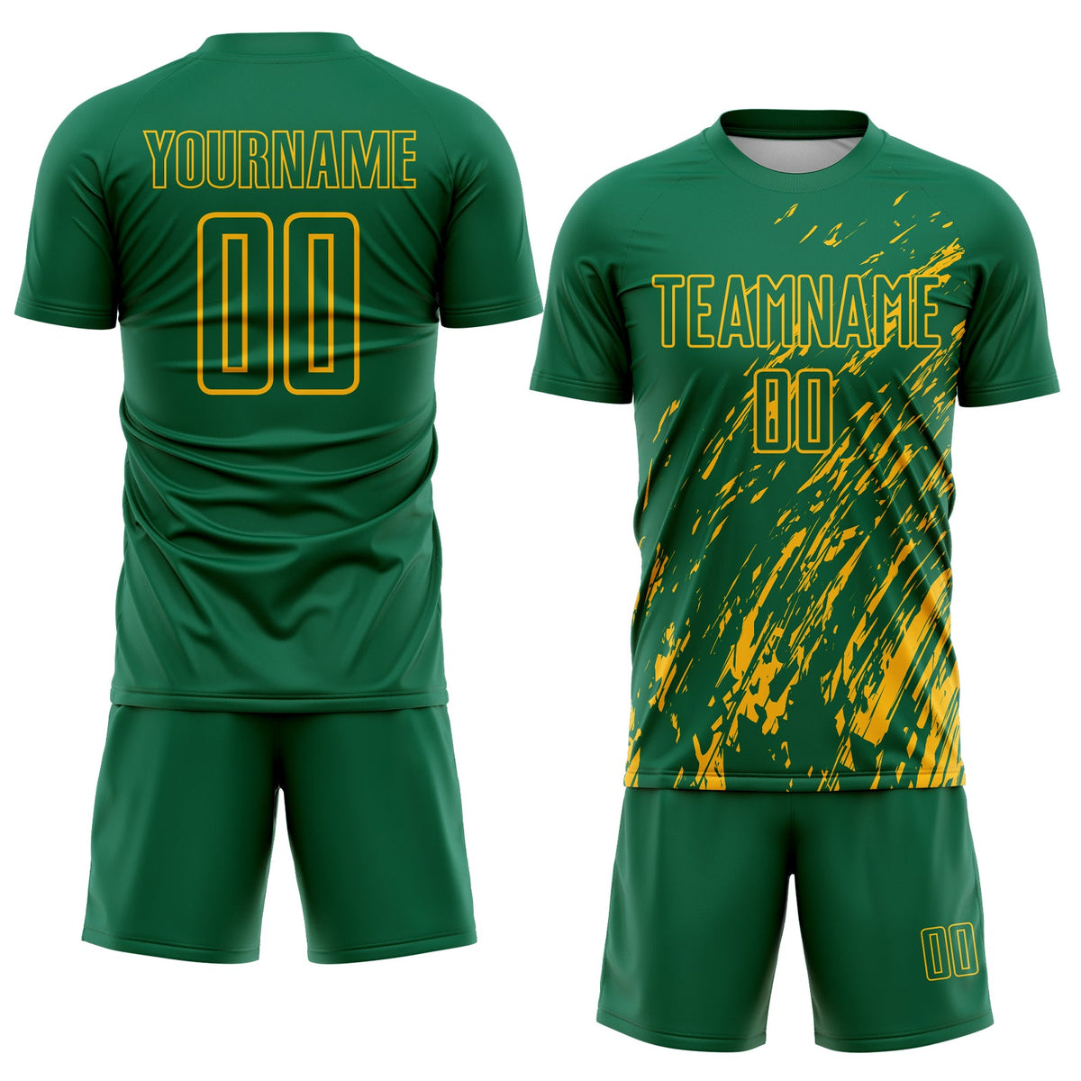 Custom Kelly Green Gold Splash Sublimation Soccer Uniform Jersey Limited