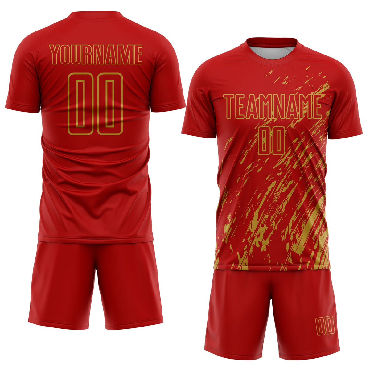 Custom Red Old Gold Splash Sublimation Soccer Uniform Jersey Limited