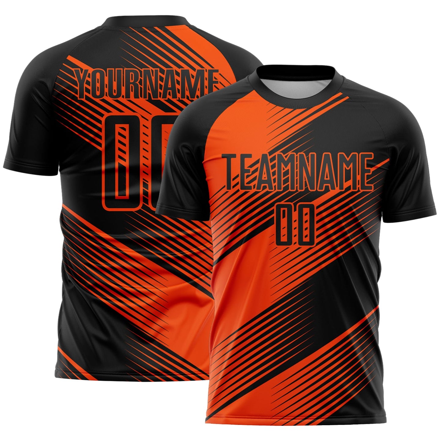 Custom Black Orange Line Sublimation Soccer Uniform Jersey