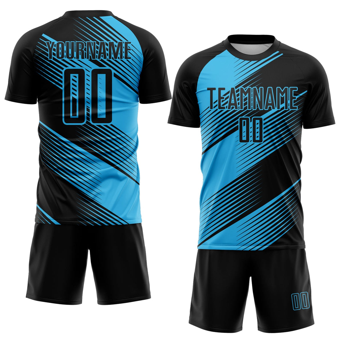 Custom Black Sky Blue Line Sublimation Soccer Uniform Jersey Limited