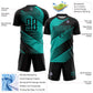 Custom Black Aqua Line Sublimation Soccer Uniform Jersey Limited