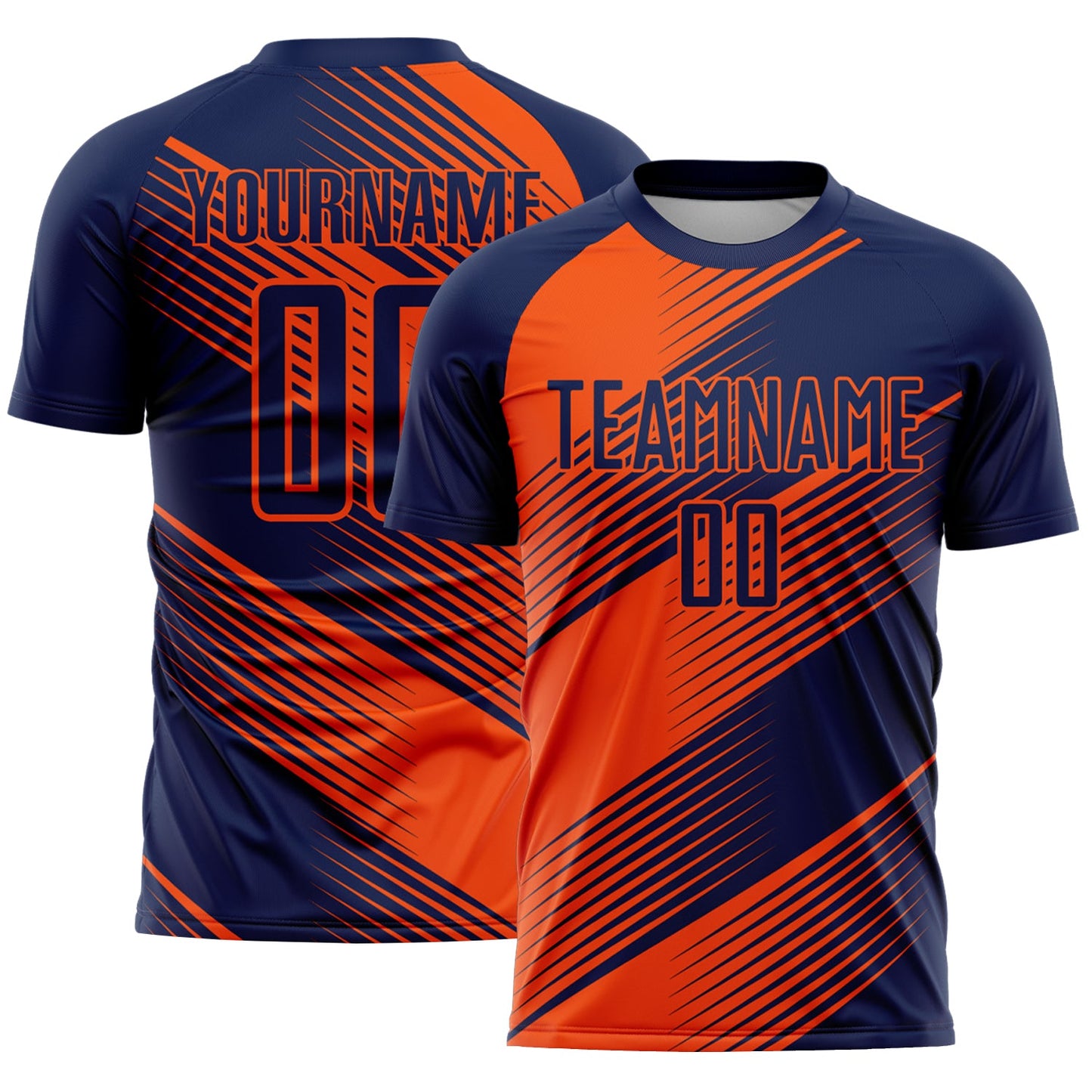 Custom Navy Orange Line Sublimation Soccer Uniform Jersey