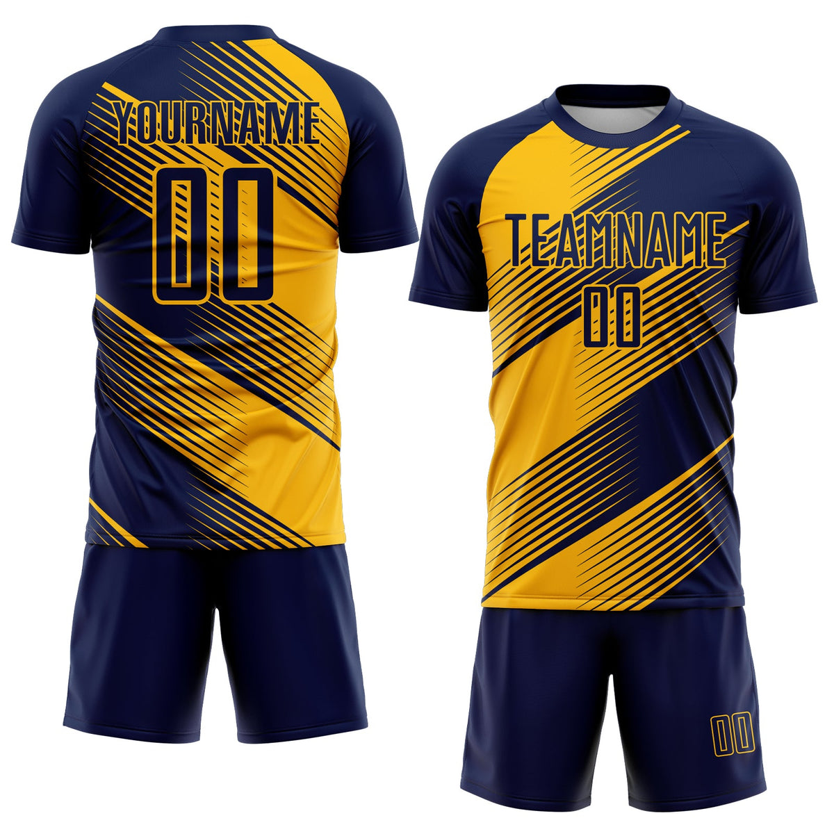 Custom Navy Gold Line Sublimation Soccer Uniform Jersey Limited