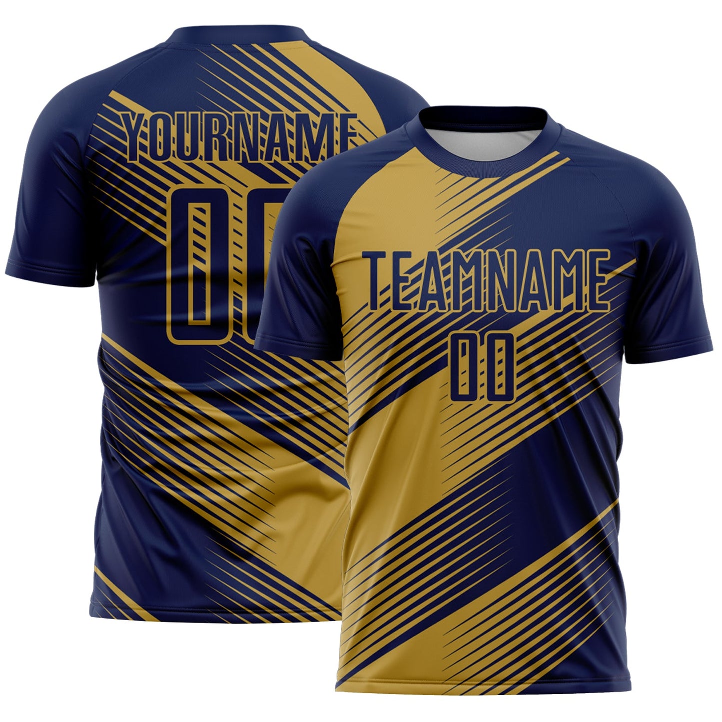 Custom Navy Old Gold Line Sublimation Soccer Uniform Jersey