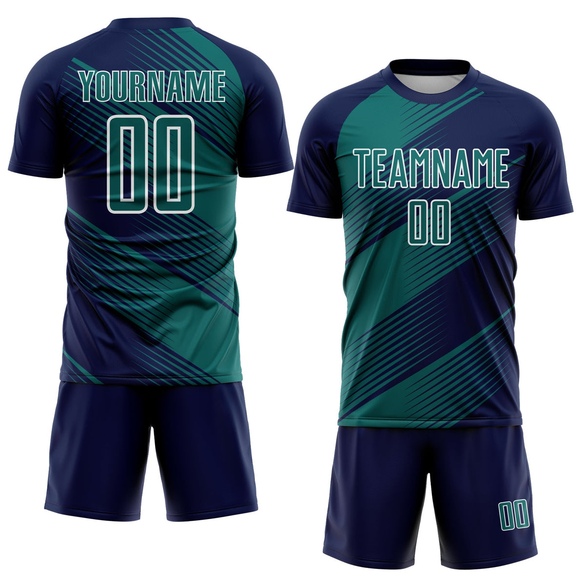 Custom Navy Teal-White Line Sublimation Soccer Uniform Jersey Limited