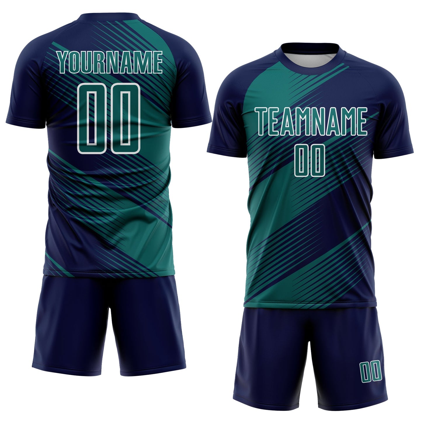 Custom Navy Teal-White Line Sublimation Soccer Uniform Jersey Limited