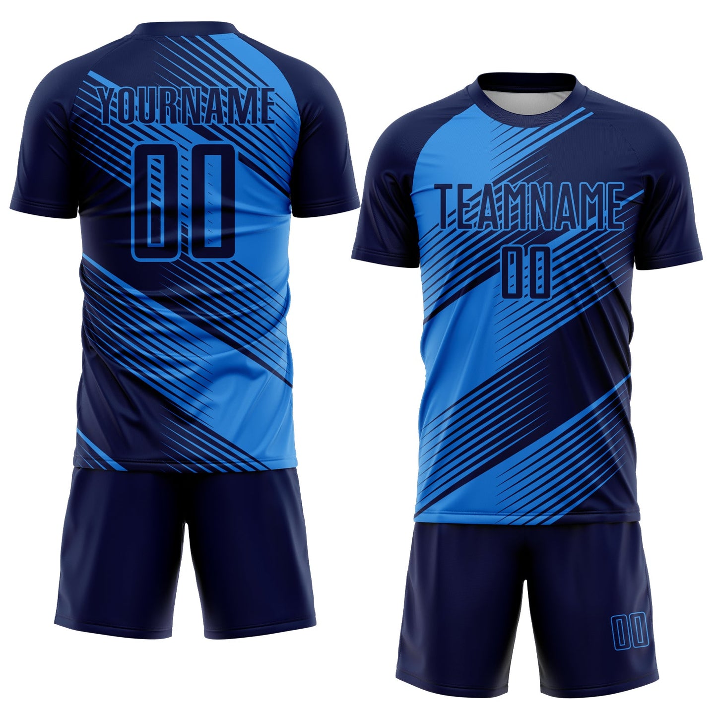 Custom Navy Powder Blue Line Sublimation Soccer Uniform Jersey Limited