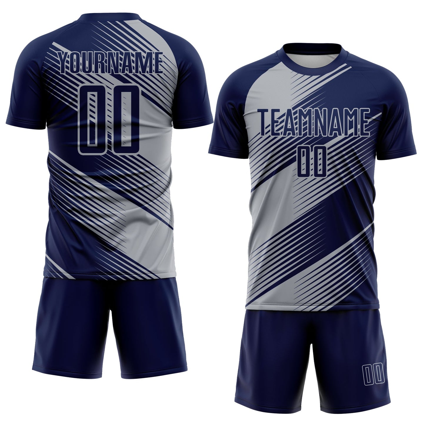 Custom Navy Gray Line Sublimation Soccer Uniform Jersey Limited